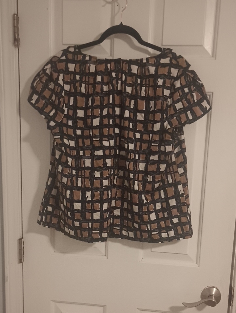 Talbots Brown, Black & White Grid-Pattern Short Sleeve Blouse - Picture 6 of 8